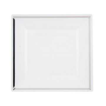 Hotpack White Square Plate With Silver Rim Design 10 Pieces