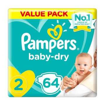 Pampers New Baby Dry Diapers Size 2, 64 Count Pack of 3