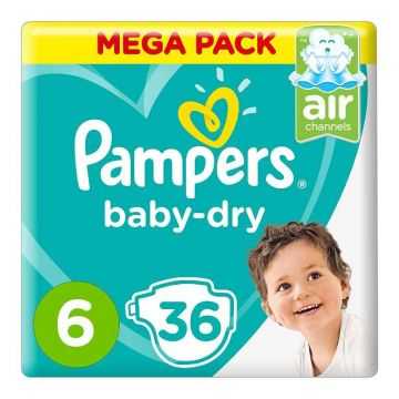 Pampers Baby Dry Diapers Size 6, Count 36 Pack of 2