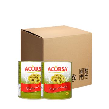 Acorsa Sliced Green Olive Tin 1.56 Kg, Box of 6