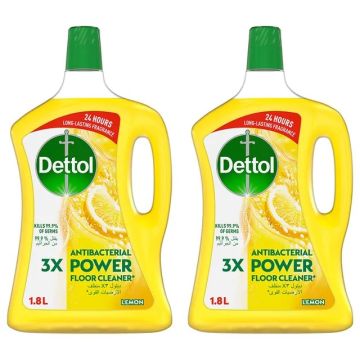Dettol Lemon Antibacterial Power Floor Cleaner with 3 times Powerful Cleaning (Kills 99.9% of Germs), 1.8L, Pack of 2